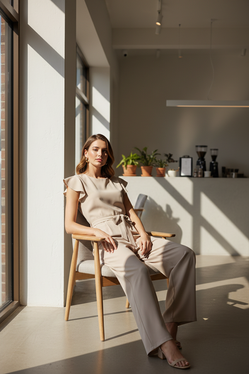 Belted Jumpsuit with Ruffle Sleeves — view 2