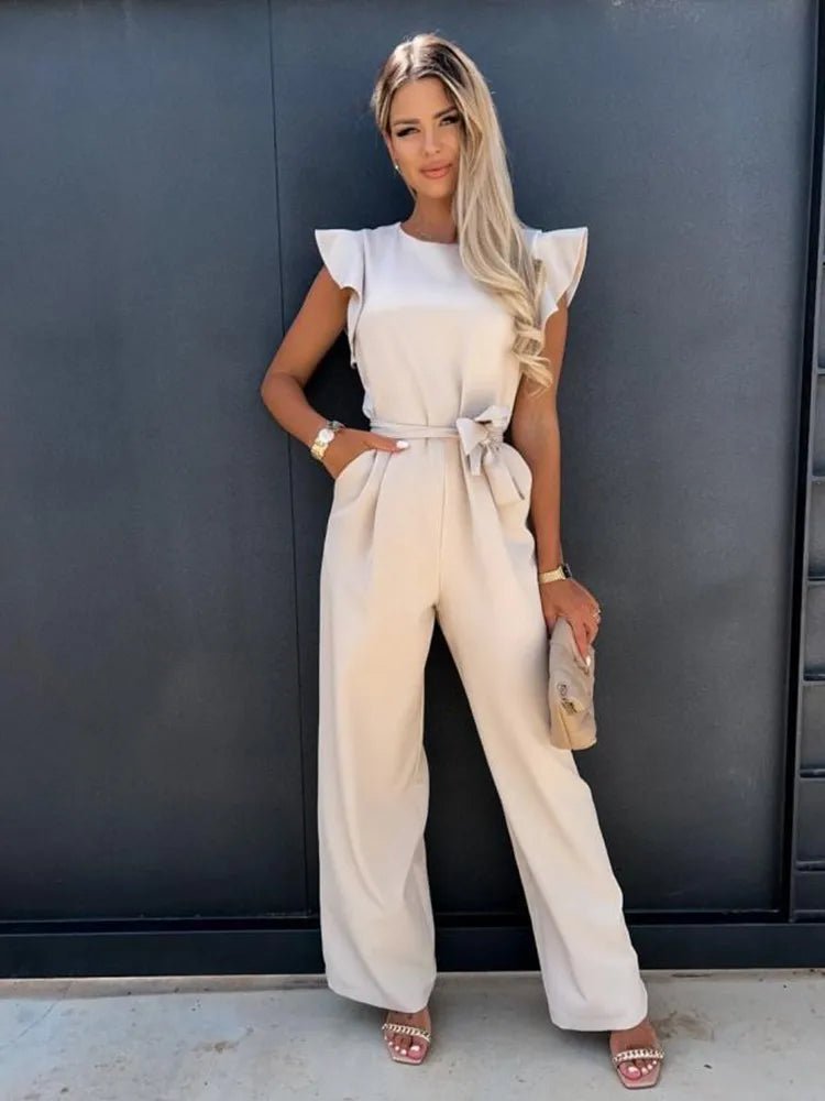 Belted Jumpsuit with Ruffle Sleeves — view 6
