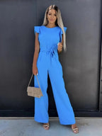 Belted Jumpsuit with Ruffle Sleeves — view 9