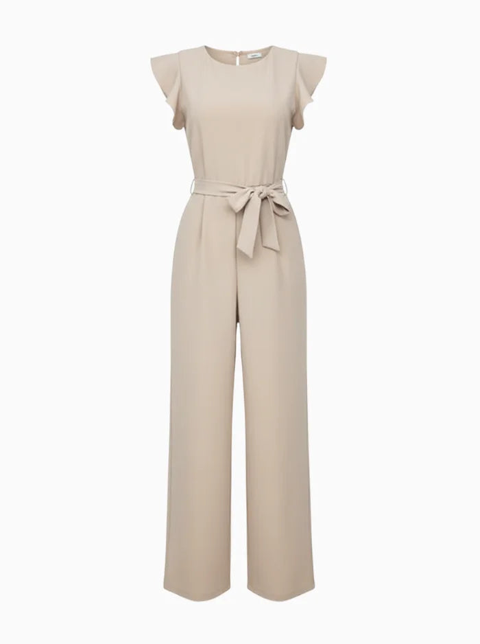 Belted Jumpsuit with Ruffle Sleeves
