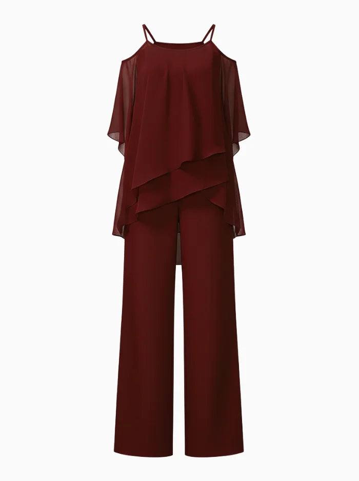 Cold-Shoulder Layered Jumpsuit Ensemble