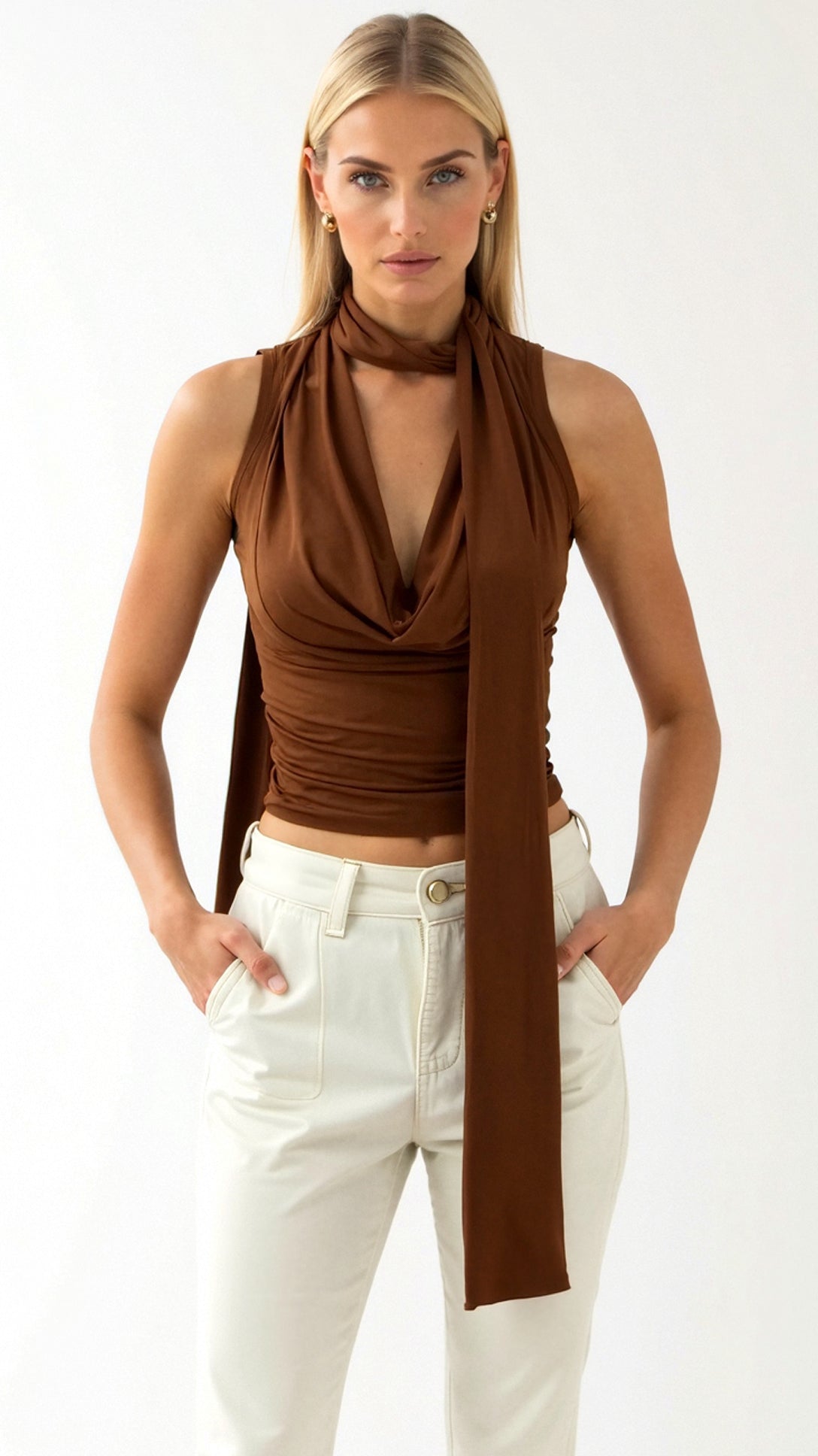 Cowl-Neck Tank with Scarf Drape — view 2