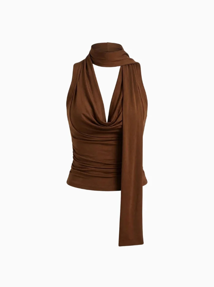 Cowl-Neck Tank with Scarf Drape