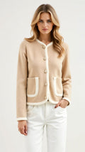 Cropped Knit Jacket with Contrast Piping & Pockets — view 2