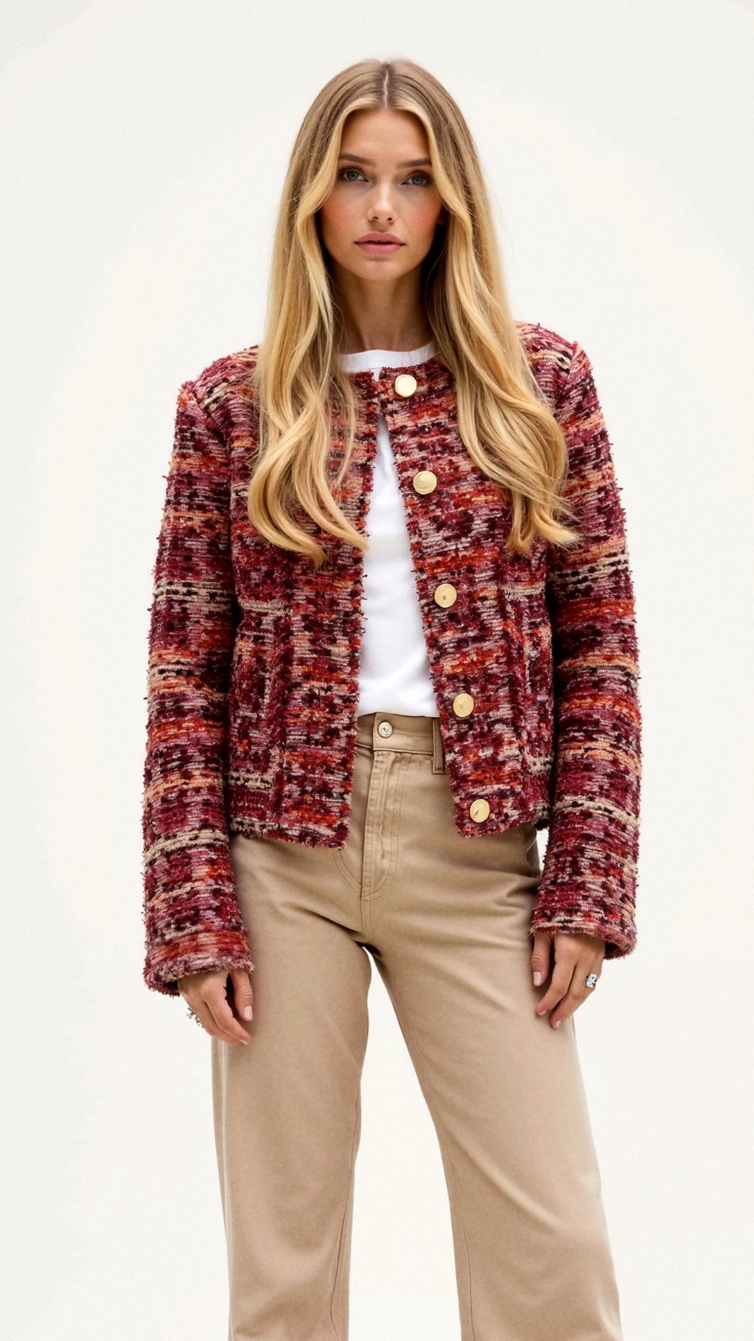 Gold-Button Boucle Cropped Jacket — view 2
