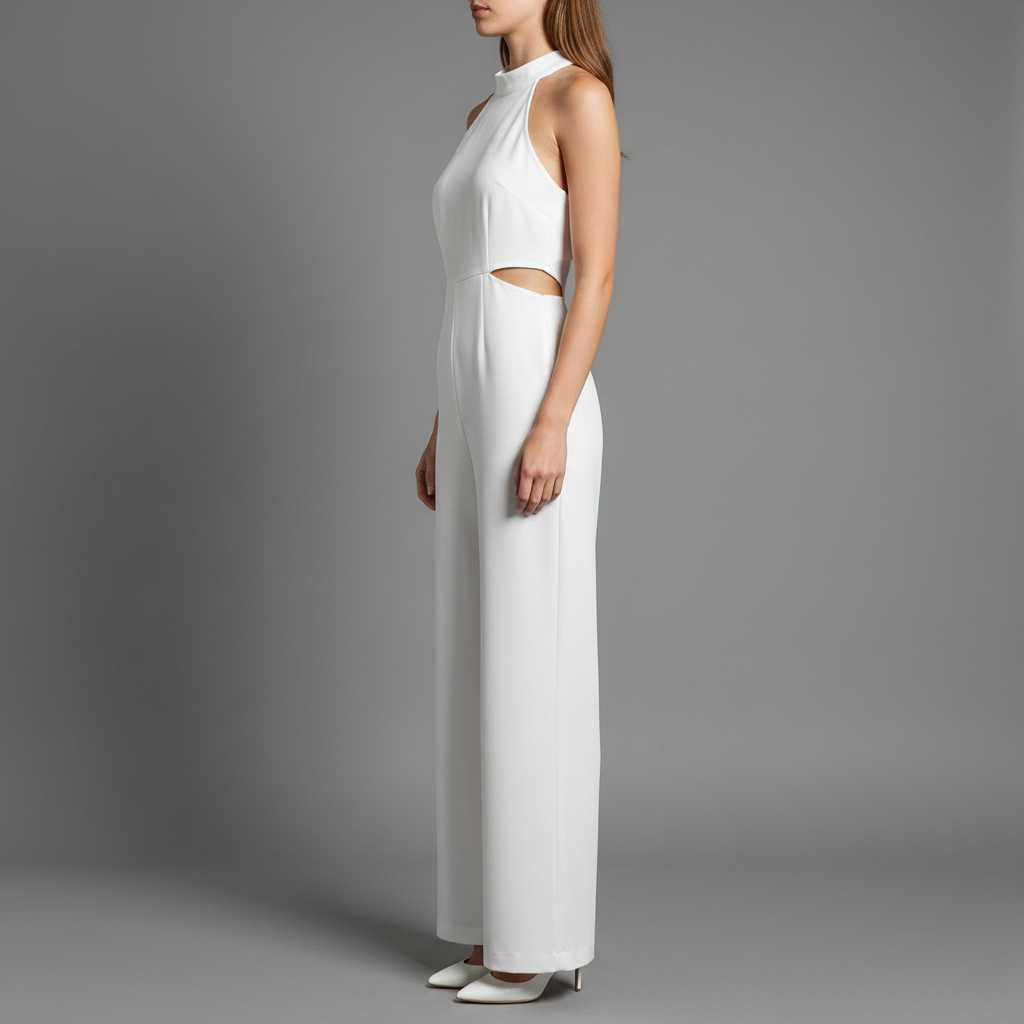 Halter Neck Jumpsuit with Wide-Leg Silhouette — view 3
