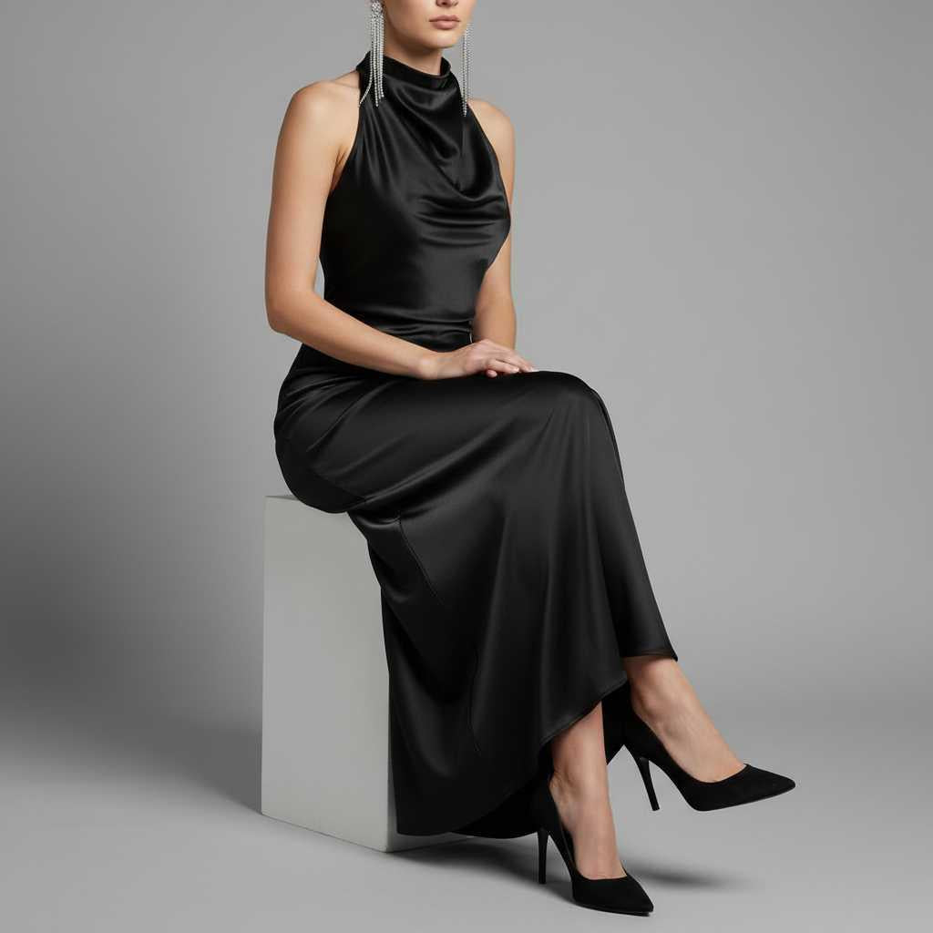 Halter-Neck Pleated Midi Dress — view 3