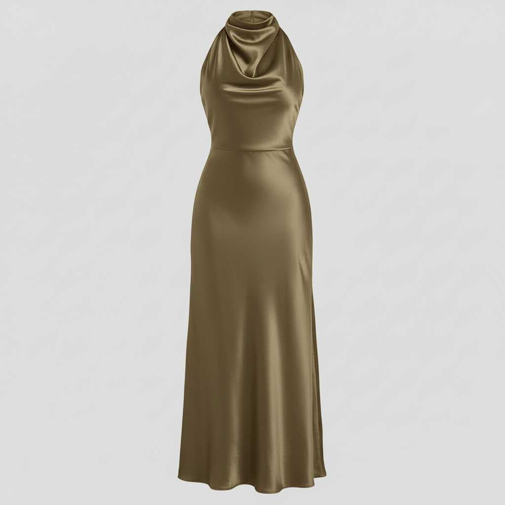Halter-Neck Pleated Midi Dress — view 6