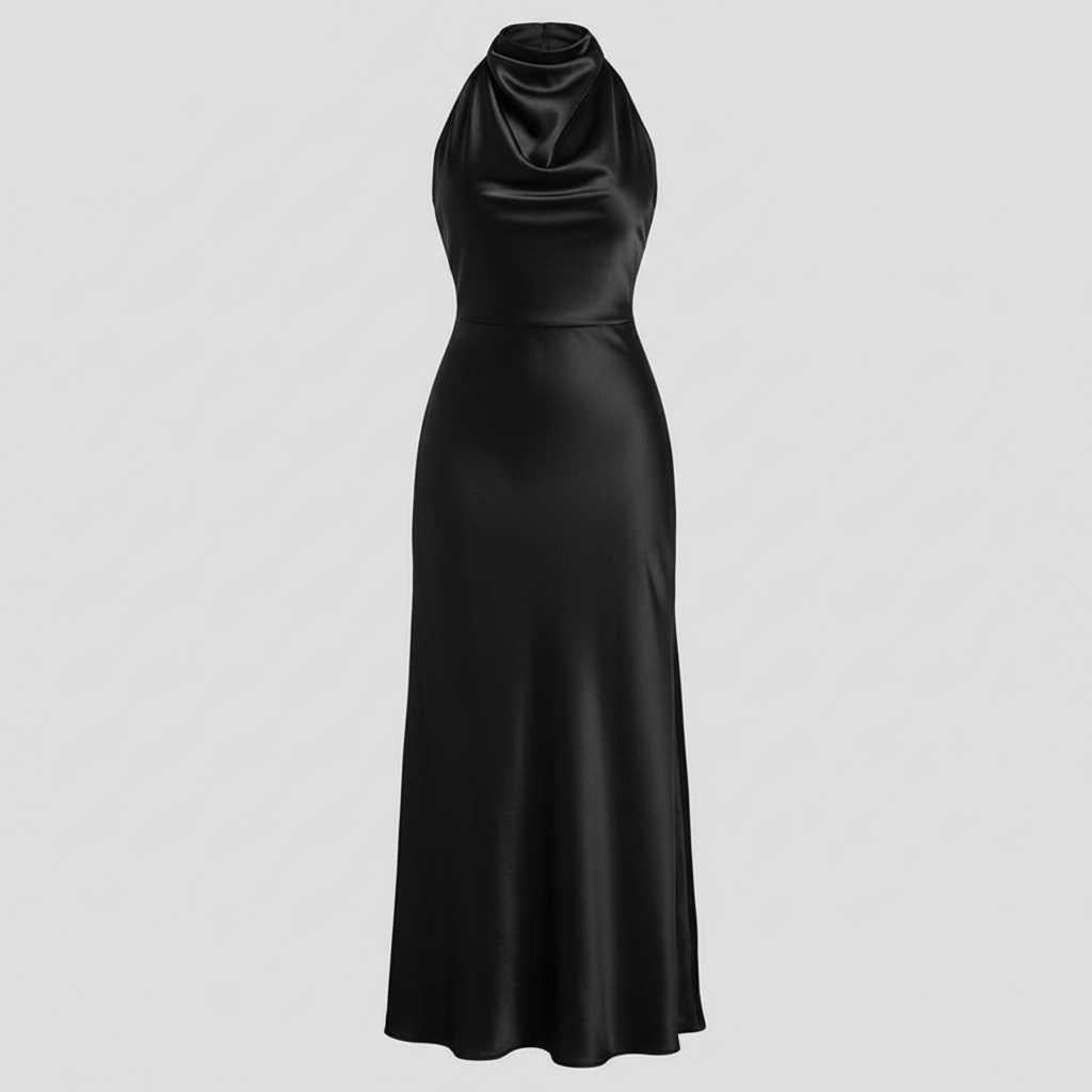 Halter-Neck Pleated Midi Dress