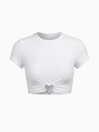 Heart Applique Fitted Crop Tee