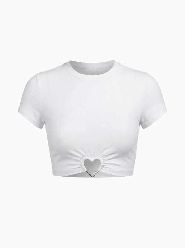 Heart Applique Fitted Crop Tee