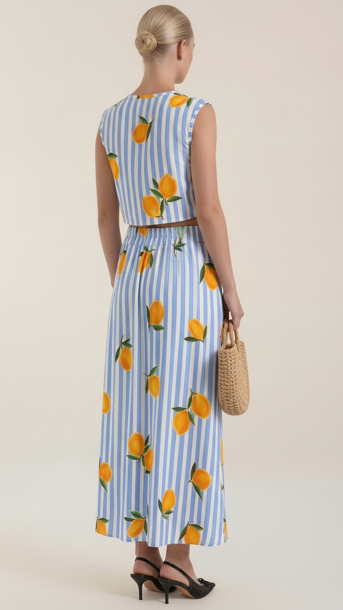 Lemon Stripe Maxi Skirt Set — view 2