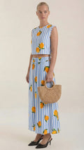 Lemon Stripe Maxi Skirt Set