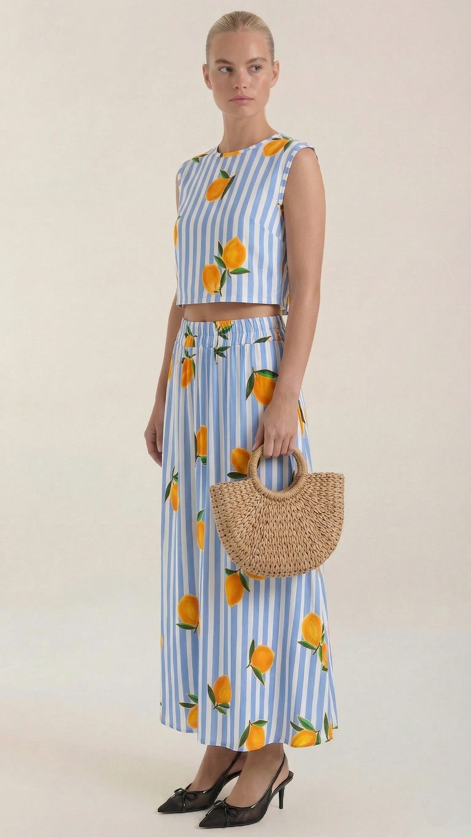 Lemon Stripe Maxi Skirt Set