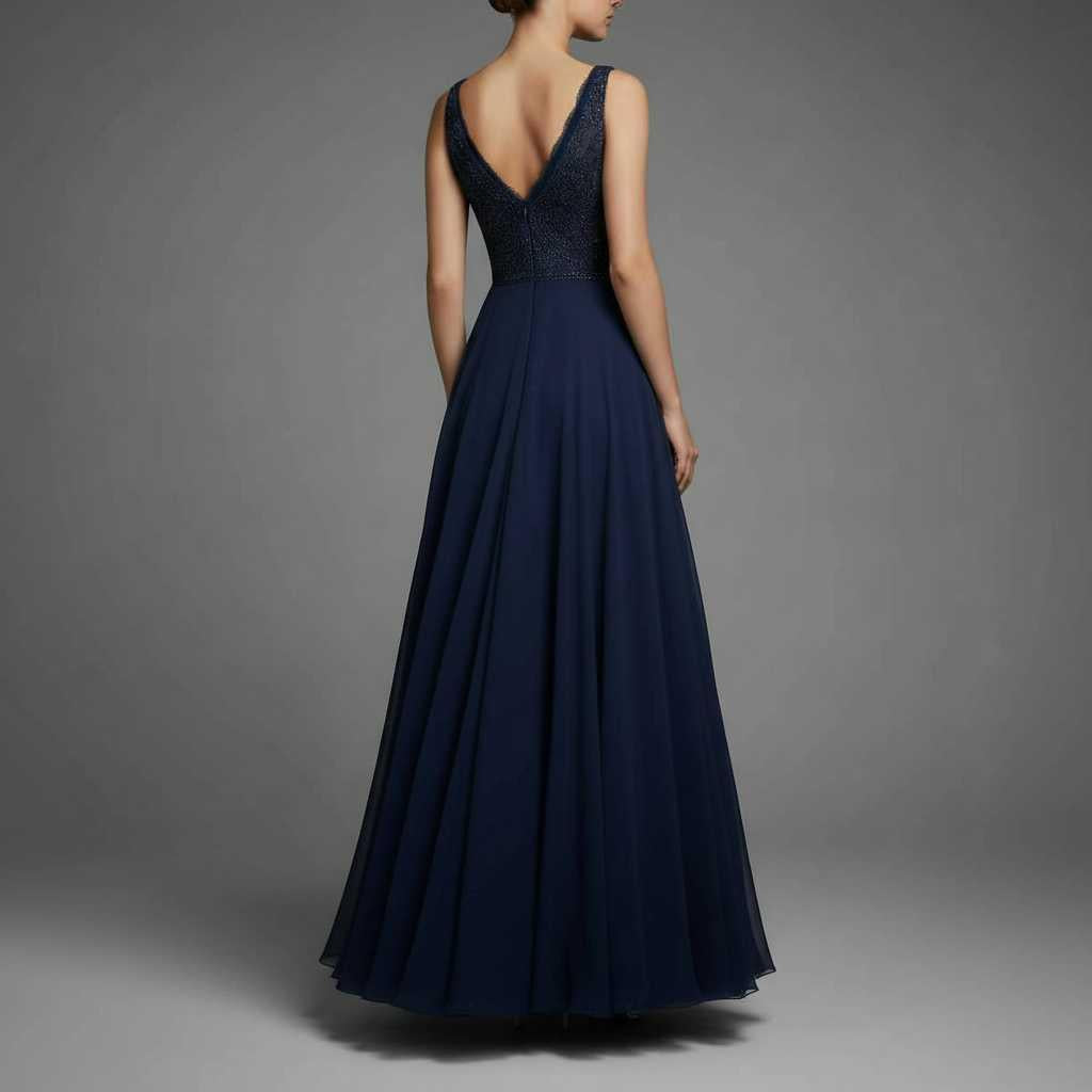 Midnight Navy Slip Gown with Thigh-High Slit — view 3