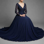 Midnight Navy Slip Gown with Thigh-High Slit — view 4