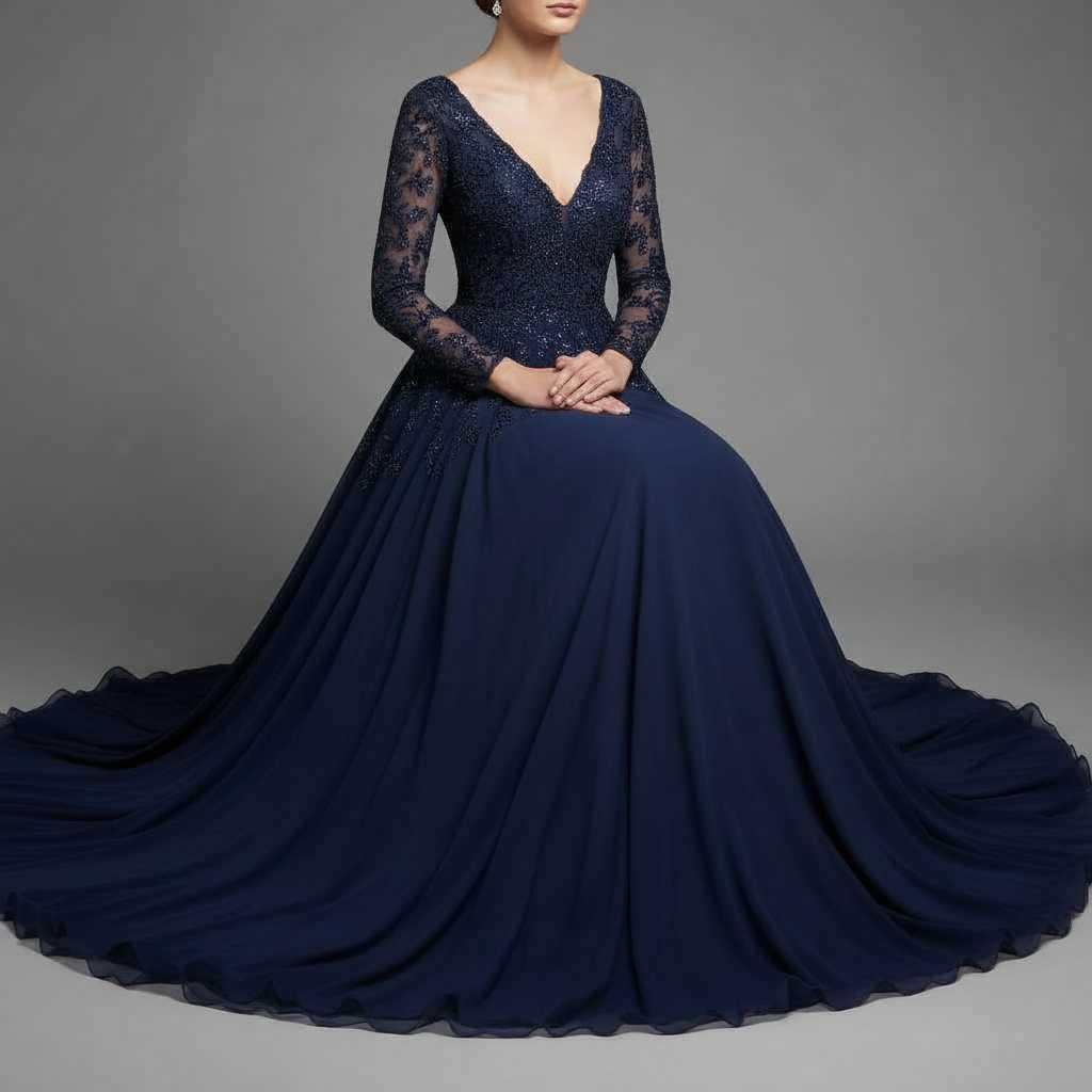 Midnight Navy Slip Gown with Thigh-High Slit — view 4