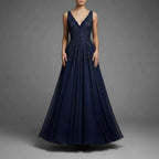 Midnight Navy Slip Gown with Thigh-High Slit