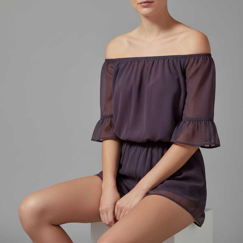 Off-Shoulder Chiffon Jumpsuit with Bell Sleeves — view 3