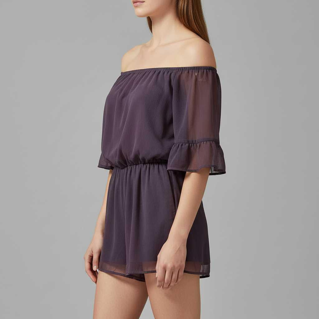 Off-Shoulder Chiffon Jumpsuit with Bell Sleeves — view 4