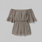 Off-Shoulder Chiffon Jumpsuit with Bell Sleeves — view 6