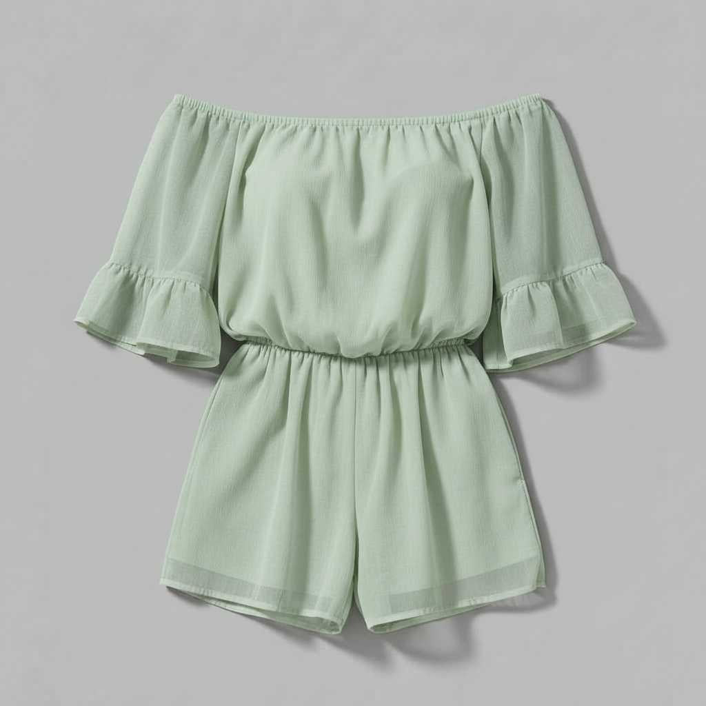 Off-Shoulder Chiffon Jumpsuit with Bell Sleeves — view 9