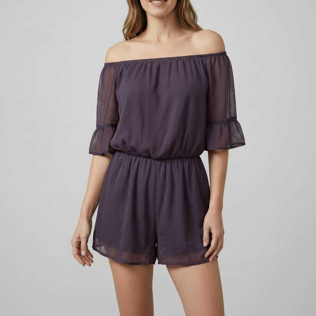 Off-Shoulder Chiffon Jumpsuit with Bell Sleeves