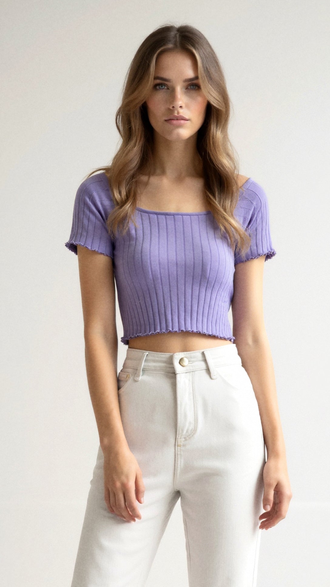 Ribbed Square-Neck Top with Puff Sleeves — view 10