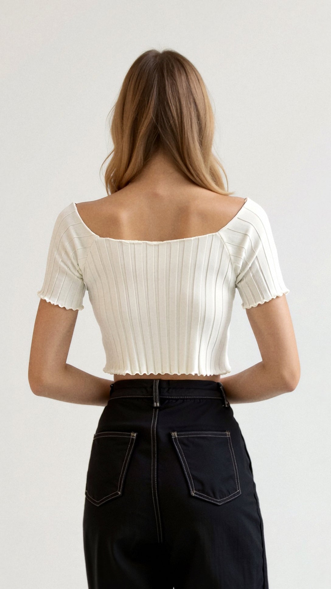 Ribbed Square-Neck Top with Puff Sleeves — view 3