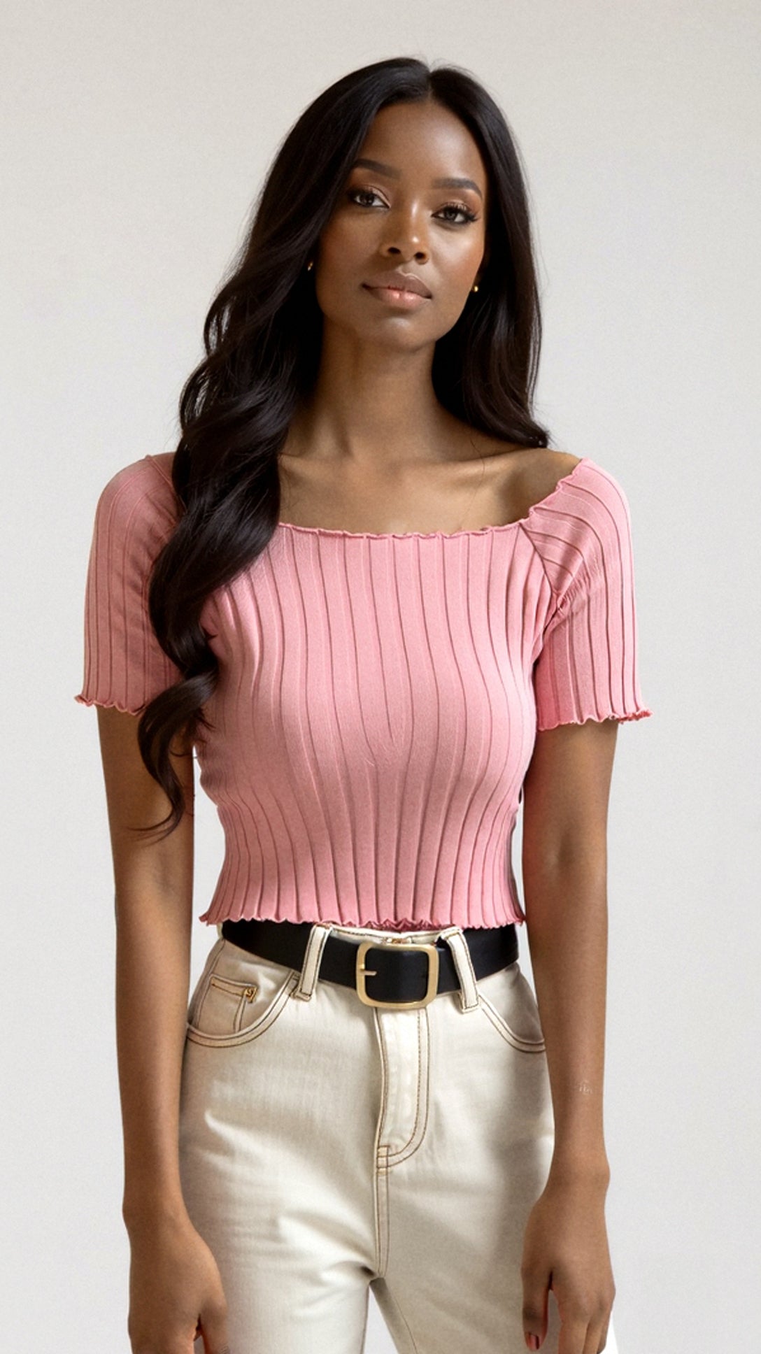 Ribbed Square-Neck Top with Puff Sleeves — view 4