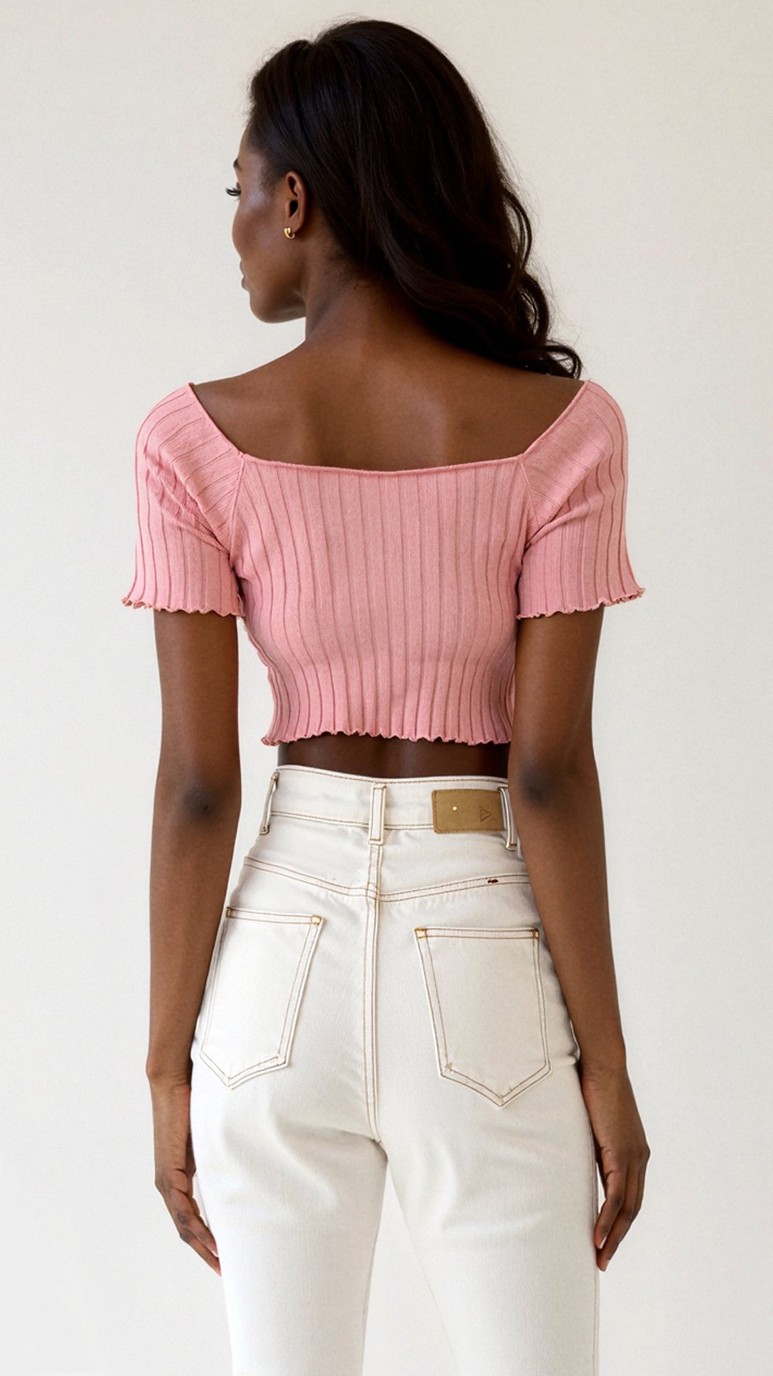 Ribbed Square-Neck Top with Puff Sleeves — view 5