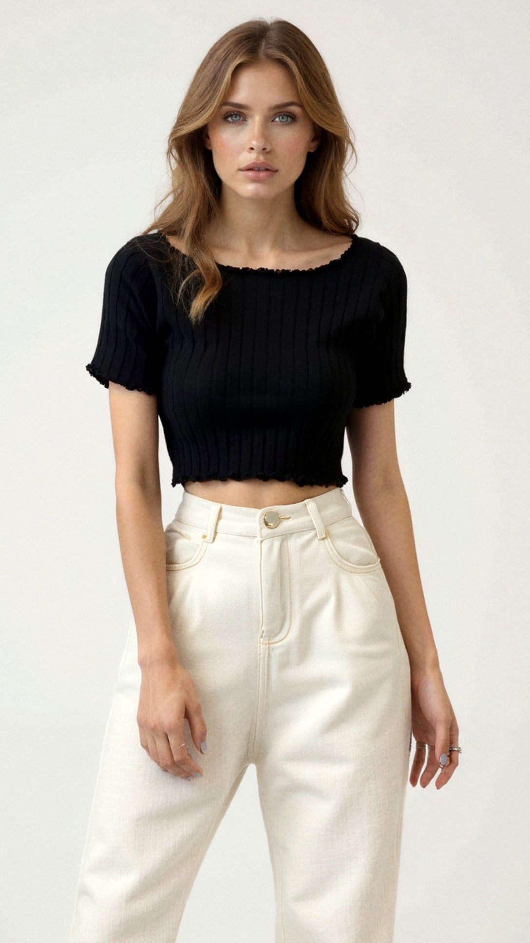 Ribbed Square-Neck Top with Puff Sleeves — view 6