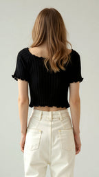Ribbed Square-Neck Top with Puff Sleeves — view 7