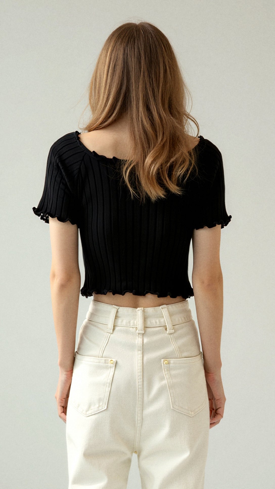 Ribbed Square-Neck Top with Puff Sleeves — view 7