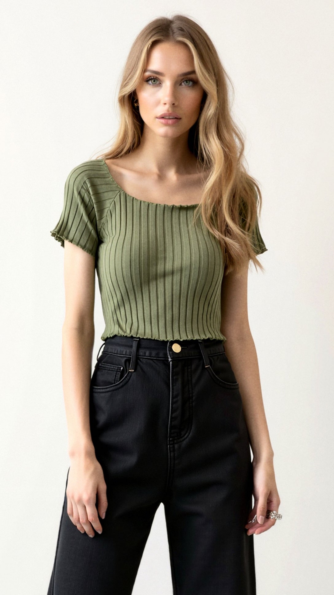 Ribbed Square-Neck Top with Puff Sleeves — view 8