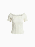 Ribbed Square-Neck Top with Puff Sleeves