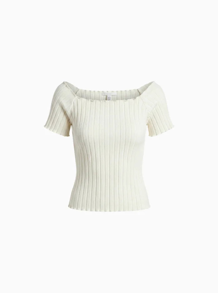Ribbed Square-Neck Top with Puff Sleeves