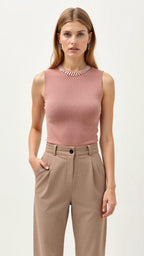 Ribbed Tank with Pearl Embellishment — view 2