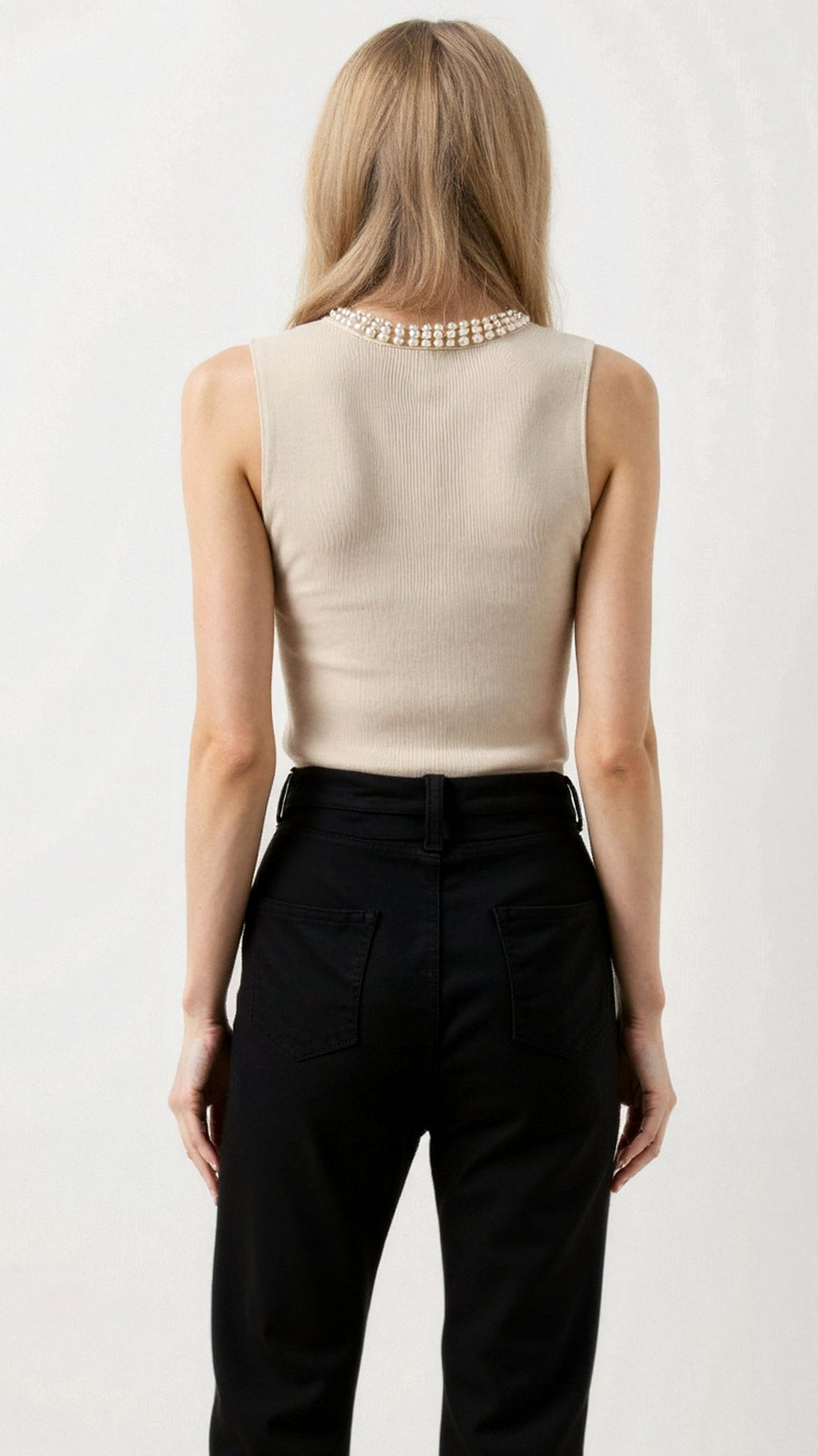 Ribbed Tank with Pearl Embellishment — view 6