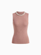 Ribbed Tank with Pearl Embellishment