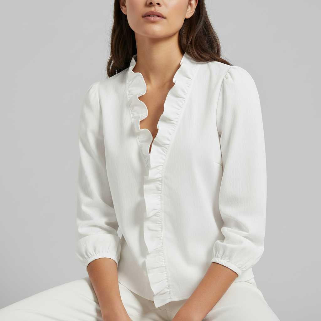 Romantic Ruffle-Trim Long Sleeve Blouse — view 3