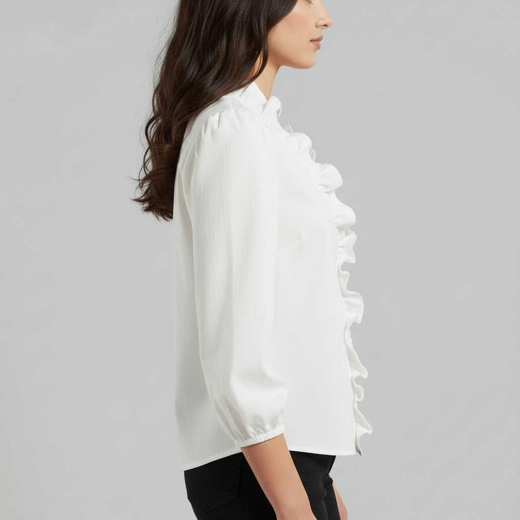 Romantic Ruffle-Trim Long Sleeve Blouse — view 4