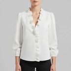 Romantic Ruffle-Trim Long Sleeve Blouse