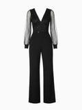 Sheer-Sleeve Evening Jumpsuit