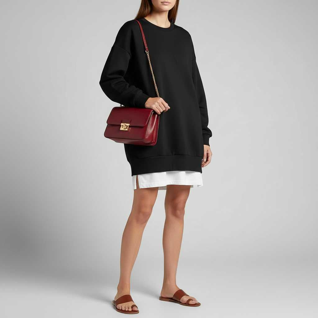 Slouchy Oversized Crewneck Sweatshirt in Black — view 2