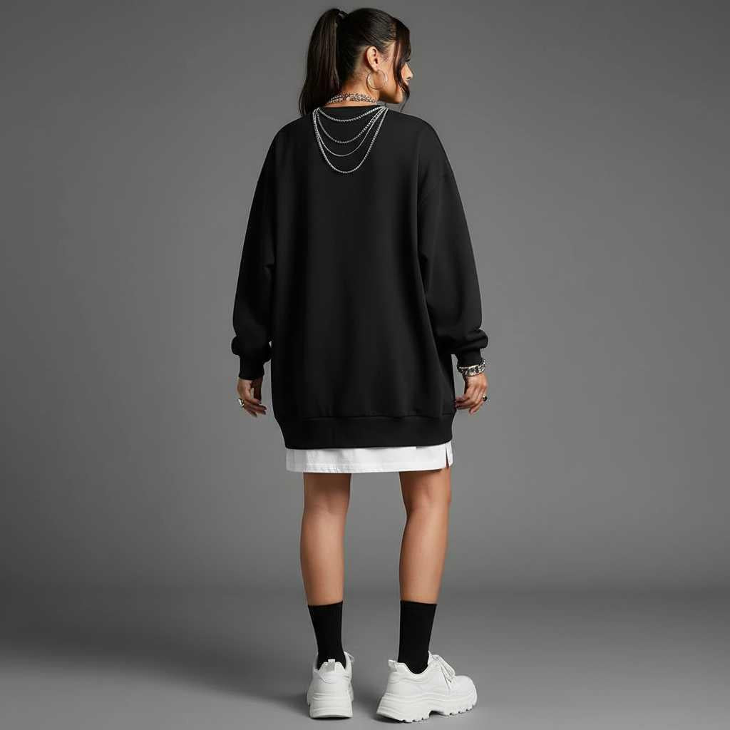 Slouchy Oversized Crewneck Sweatshirt in Black — view 5