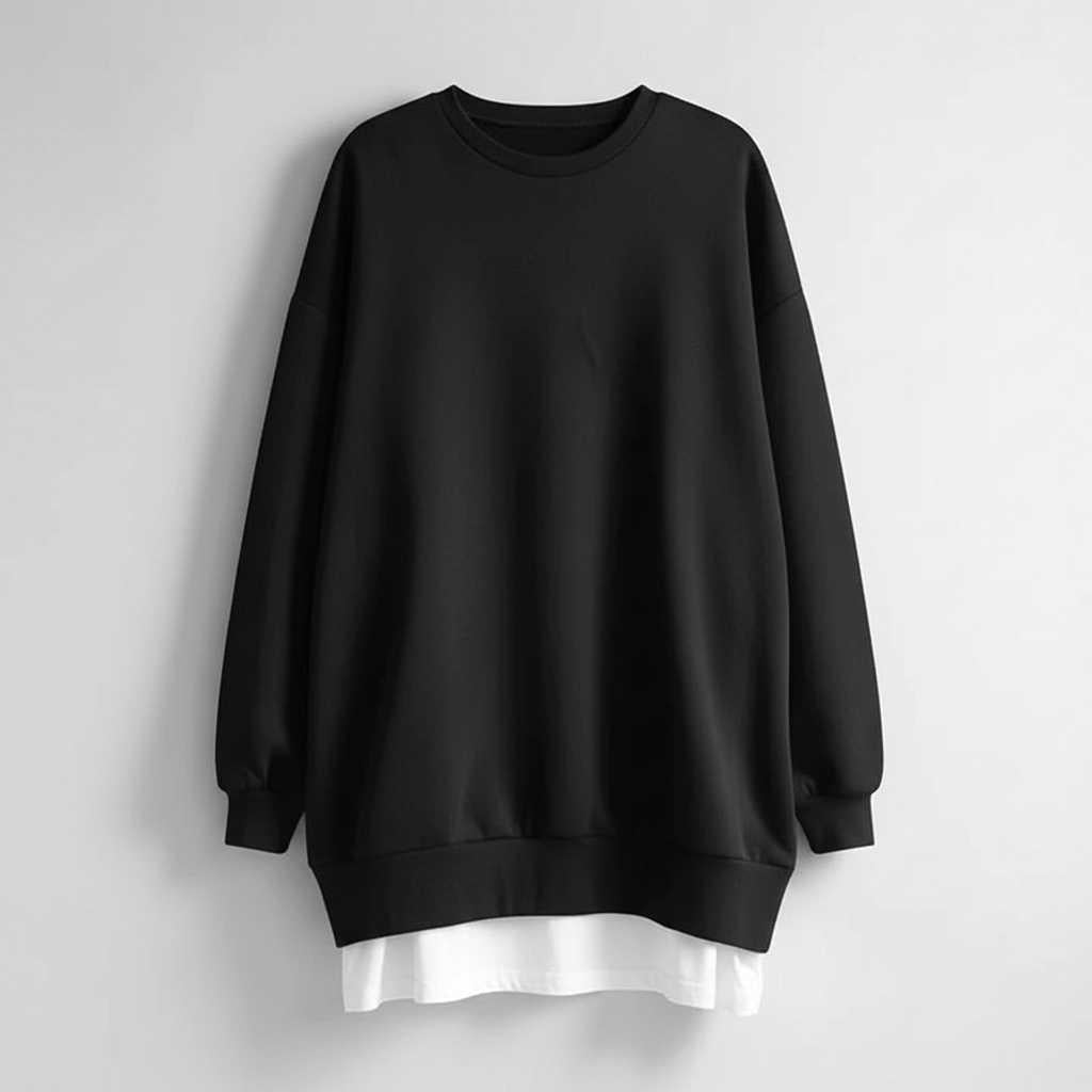 Slouchy Oversized Crewneck Sweatshirt in Black