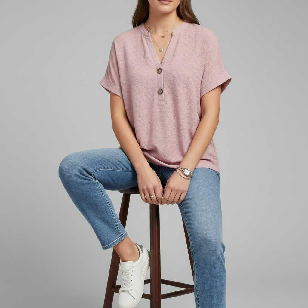 Soft Cotton V-Neck Short Sleeve Tee — view 2