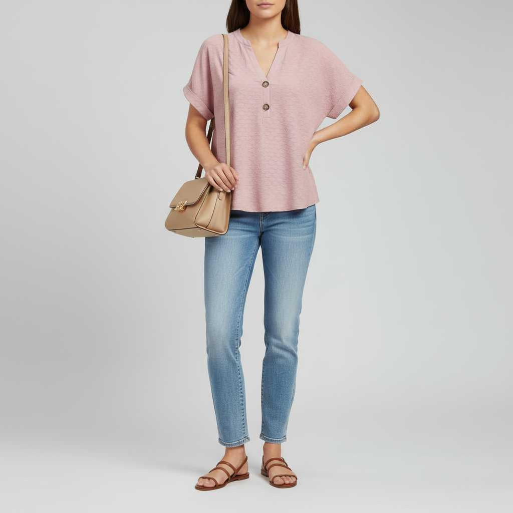 Soft Cotton V-Neck Short Sleeve Tee — view 3