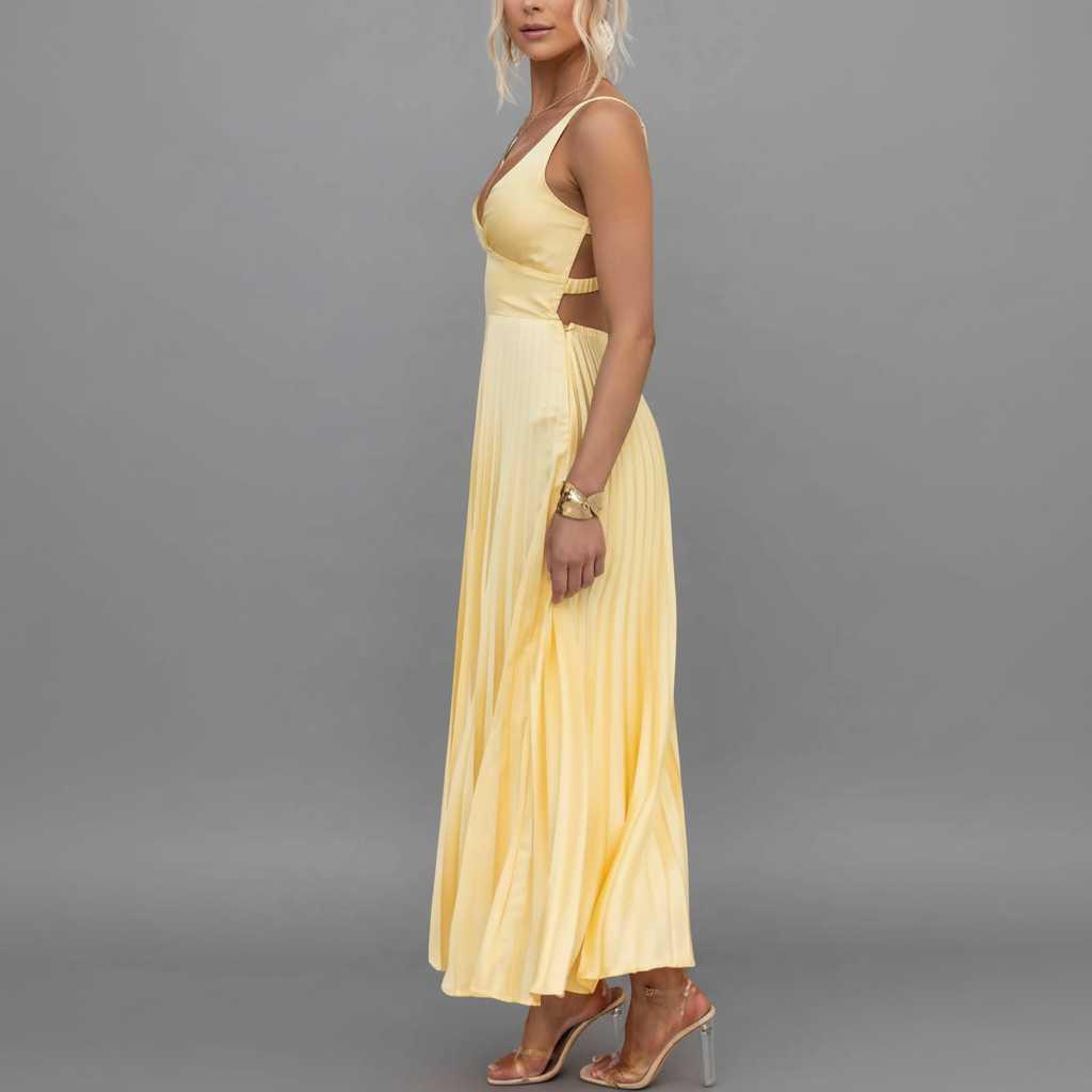 Sunshine Yellow V-Neck Maxi Dress — view 3